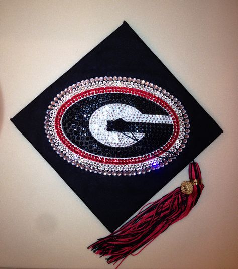 Decorated Graduation cap for University of Georgia. Uga Graduation, Graduation Cap Designs College, Graduation University, Grad Cap Decorated, Georgia Dawgs, Georgia Bulldogs Football, Georgia College, Grad Cap Designs, Georgia Girls