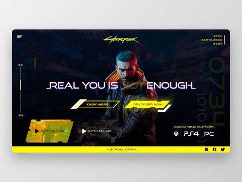 Cyberpunk - Website Design by Nedvyha Dmytro on Dribbble Cyberpunk Website Design, Cyberpunk Website, Gaming Portfolio, Cyberpunk Banner, Portal Website Design, Gaming Website, Cyberpunk Design, 광고 디자인, Ui Design Website