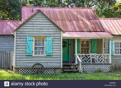 Gullah Home With Haint Blue Shutters, Daufuskie Island, South ... Gullah Culture, Gullah Art, Conjure Magic, Daufuskie Island, Haint Blue, Cultural Traditions, Grandmother House, Blue Shutters, Color Symbolism