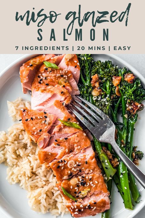 If you’re looking to add more fish into your dinner rotation, look no further. With just 7 ingredients, you can have this flavorful miso salmon on your table in 20 minutes. It’s buttery, flaky, and ideal for even the busiest of weeknights!
#salmon #miso #easydinner #healthy #omega3 #hearthealth #weeknightdinner #20minutedinner Fast Healthy Dinner, Oven Salmon, Miso Glazed Salmon, Miso Salmon, 20 Minute Dinners, Miso Glaze, Thyme Recipes, Nourishing Foods, Low Sodium Soy Sauce