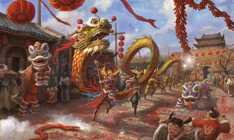 Chinese Dragon Dance Illustration, Chinese Festival Illustration, Dragon Dance Illustration, Chinese Dragon Festival, Chinese Light Festival, Chinese Culture Traditional, Chinese Dragon Dance, Chinese Fireworks, Chinese Celebrations