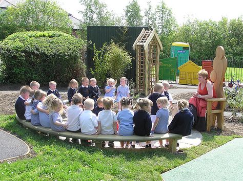 Story Telling Area - amphitheatre School Outdoor Classroom, Children's Playground Equipment, Preschool Playground, Reading Garden, School Playground Equipment, Children Playground, Outdoor Learning Spaces, Play Garden, Sensory Garden