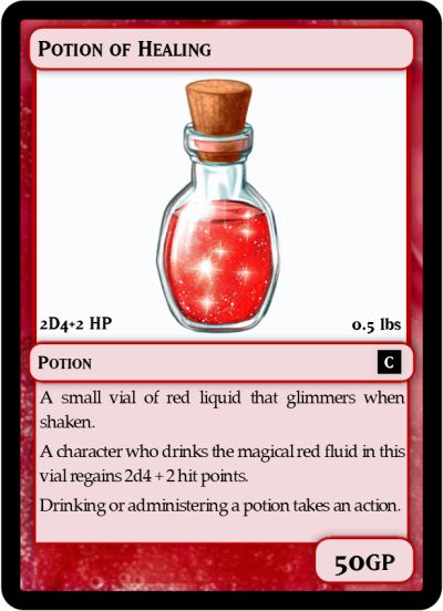 The first post to get us going! Here is the whole set of Healing Potions. There are options with pricing, or without pricing. All you need to do is save the pictures and when printed or inserted into a document printer (such as Word), they are the perfect, MTG card size! Potion Of Healing, Healing Potion, Mtg Card, Card Sizes, Dungeons And Dragons, The Whole, Printer, The First, Healing