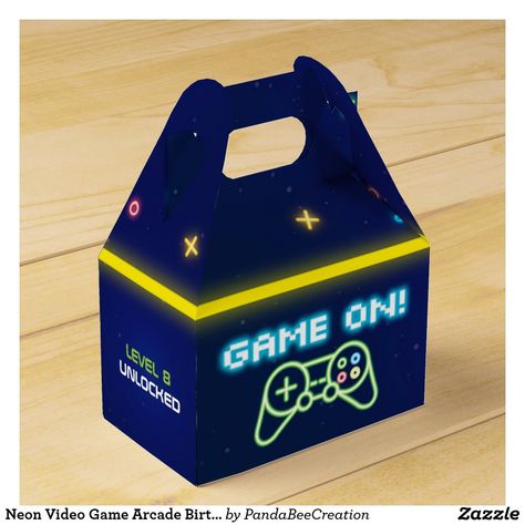 Neon Video Game Arcade Birthday Party Favor Box Arcade Birthday Party Favors, Arcade Party Favors, Arcade Birthday Party, Neon Video, Arcade Birthday Parties, Arcade Birthday, Video Game Arcade, Arcade Party, Neon Game