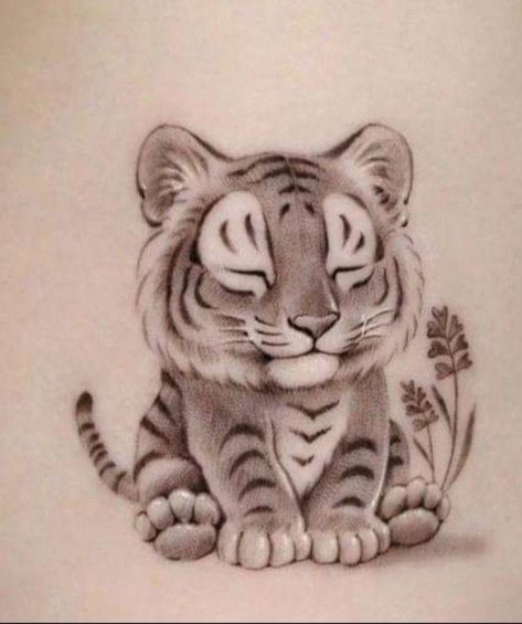 Baby Tiger Drawing, Baby Tiger Tattoo, Small Tiger Tattoo, Cute Animal Tattoos, Cubs Tattoo, Tier Tattoo, Bamboo Tattoo, Hand Tattoos For Girls, Lion Head Tattoos