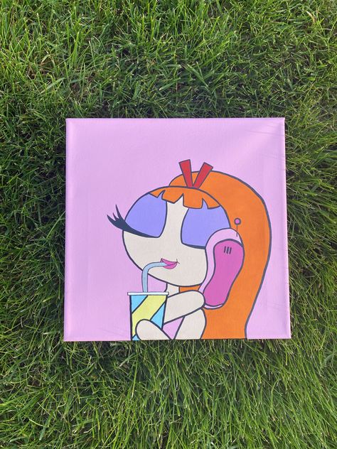 Blossom Powerpuff Painting, 90s Cartoon Canvas Painting, Canvas Painting Aesthetic, Cartoon Canvas Painting, Sisters Painting, Blossom Powerpuff, Girls Painting, Canvas Cartoon, Cartoon Canvas