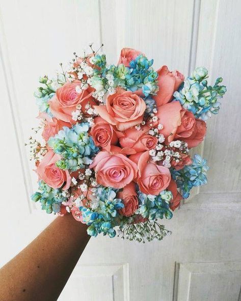 Turquoise And Coral Wedding Decorations, Turquoise And Blush Wedding, Coral And Teal Wedding Bouquet, Coral And Turquoise Wedding Colors, Turquoise Flower Bouquet, Turquoise And Pink Wedding, Turquoise And Coral Wedding, Wedding Bouquets Coral, Coral And Teal Wedding