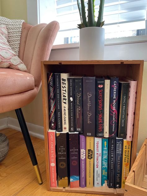 13 Fun and Creative Book Storage Ideas | Book Riot Coloring Books Storage Ideas, Side Table With Book Storage, How To Store Books Storage Solutions, Clever Book Storage, Creative Book Storage Ideas, Storing Books Without Bookshelves, Creative Ways To Store Books, Creative Book Storage, Book Storage Small Space