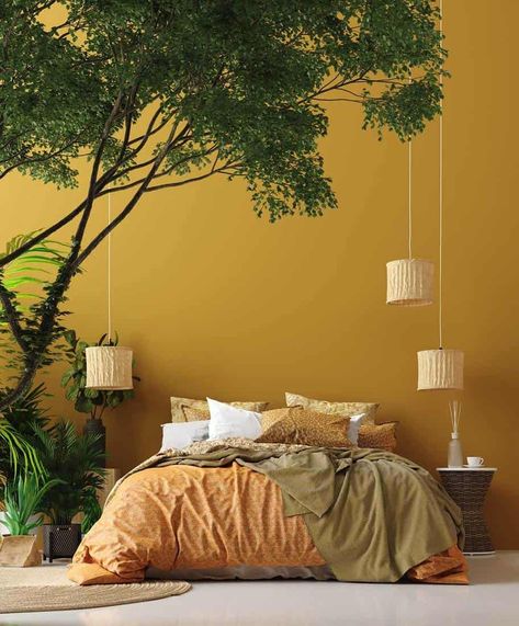 Yellow Bedroom Walls, Design Ložnic, Boho Styl, Cotton Box, Yellow Room, Yellow Bedroom, Yellow Walls, Bedroom Paint Colors, Bedroom Paint