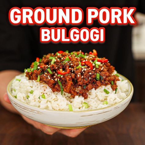 Ground Pork Bulgogi Recipe, Ground Pork Bulgogi, Kimchi Stew Recipe, Pork Bulgogi Recipe, Hotteok Recipe, Spicy Korean Food, Korean Appetizers, Pork Bulgogi, Ground Sausage Recipes