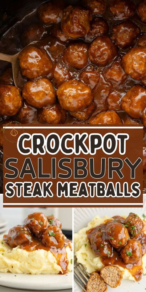 Crockpot Salisbury Steak, Salisbury Steak Crockpot, Salisbury Steak Meatballs, Slow Cooker Salisbury Steak, Easy Crockpot Dinners, Fast Dinner Recipes, Frozen Meatballs, Gravy Sauce, Brown Gravy