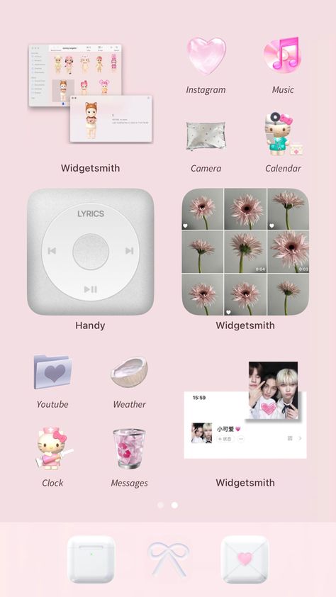 Pink Wallpaper Homescreen, Coquette Homescreen Layout, Aesthetic Wallpaper Homescreen, Coquette Aesthetic Wallpaper, Widget Layout, Phone Ios, Homescreen Idea, Ios Themes, Online Scrapbook