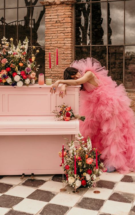 Crazy in Love in the South of France ... With A Whole Lotta Pink! - Green Wedding Shoes Tulle Fluffy Dress, Pink Wedding Dress Tulle, Tulle Dresses Bridesmaid, Pink Fluffy Wedding Dress, Fluffy Dress Photoshoot, Tulle Photoshoot Ideas, Tulle Gown Photoshoot, All Pink Photoshoot, Enchanted Forest Gown