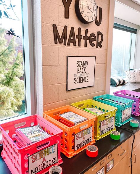 3rd Grade Science Classroom Setup, Cool Classroom Ideas Elementary, Multiple Grade Level Classroom, Crate Organization Ideas Classroom, Math Science Classroom Setup, 3rd Grade Departmentalized Classroom, Turn In Trays Classroom Middle School, Classroom Organization Middle School Math, Middle School Birthday Gifts From Teacher