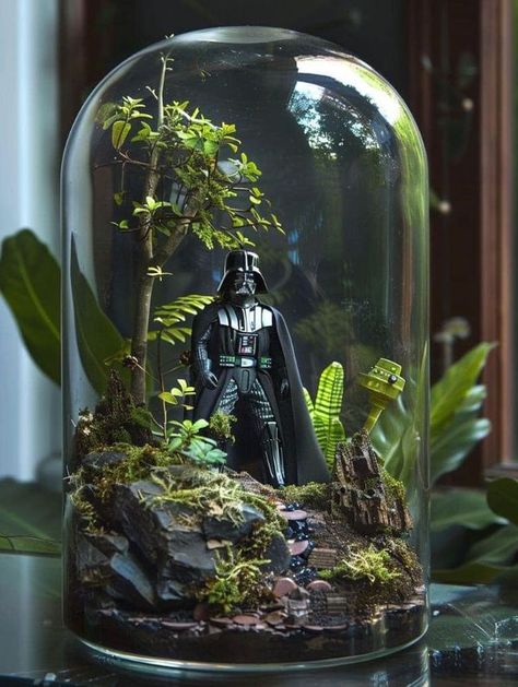 Lord Of The Rings Terrarium, Star Wars Garden, Star Wars Terrarium, Star Wars Home Decor, Star Wars Party Decorations, Marimo Terrarium, Yoda Lightsaber, Star Wars Wedding Theme, Jumping Spiders