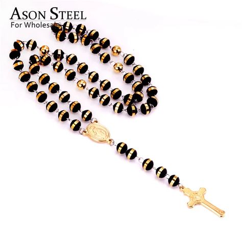 ASONSTEEL Long Beaded Chains Rosary Necklaces Stainless Steel Cross Pendant Necklaces Religion Accessories for Women/Men Friend _ - AliExpress Mobile Stainless Steel Cross Pendant, Necklace Men, Rosary Necklace, Rosary Catholic, Bead Chain, Ball Pendant, Christian Jewelry, Cross Bracelet, Jewelry Choker