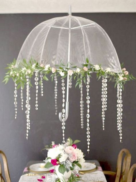 Umbrella Decoration Ideas, Bridal Shower Umbrella, Umbrella Centerpiece, Floral Umbrellas, Country Bridal Shower, Umbrella Decorations, Umbrella Wedding, Shower Inspiration, Umbrella Designs