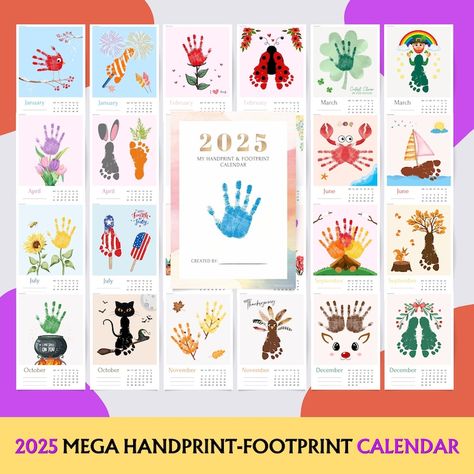 2025 Mega Handprint Footprint Calendar, Handprint Craft, Footprint Craft, Kids Toddler, Nursery, School Activity Memory Keepsake, DIY Gift Footprint Calendar, Handprint Art Kids, Grandparents Valentines, Nursery School Activities, Handprint Calendar, Toddler Nursery, Footprint Craft, Craft Kids, Diy Calendar