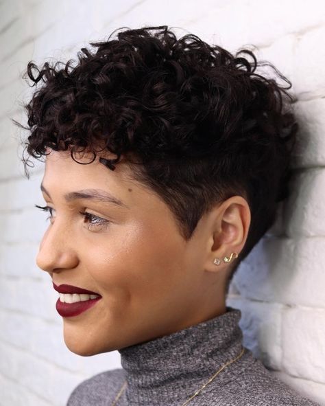 Baby Cut Hairstyle, Short Curly Crochet Hair, Undercut Curly Hair, Hairstyles For Short Curly Hair, Curly Undercut, Curly Pixie Hairstyles, Short Curly Pixie, Curly Pixie Haircuts, Curly Haircuts