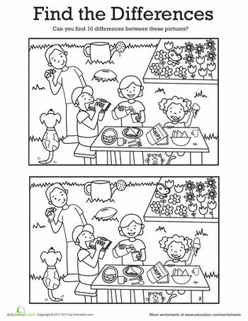 Worksheets: Find the Differences: At a Picnic Spot The Difference Printable, Find The Difference Pictures, Hidden Pictures, Picture Puzzles, Fun Worksheets, Activity Sheets, Worksheets For Kids, English Lessons, Kids Education