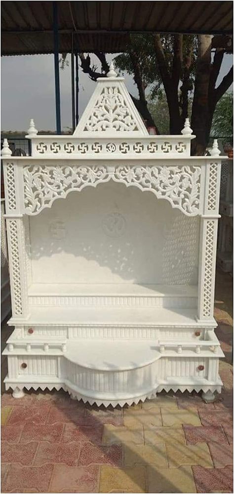 Marble Mandir Design, Marble Mandir, Marble Temple, Pooja Ghar, Mandir Design, Stone Wall Art, House Wall Design, Temple Design For Home, Pooja Mandir