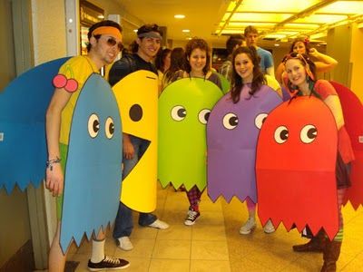 Pacman Decorations Diy, Ghost Couple Costume, Pac Man Costume, Pac Man Party, Ghost Couple, 80's Costume, Halloween Trunk Or Treat, Vbs 2023, School Pics