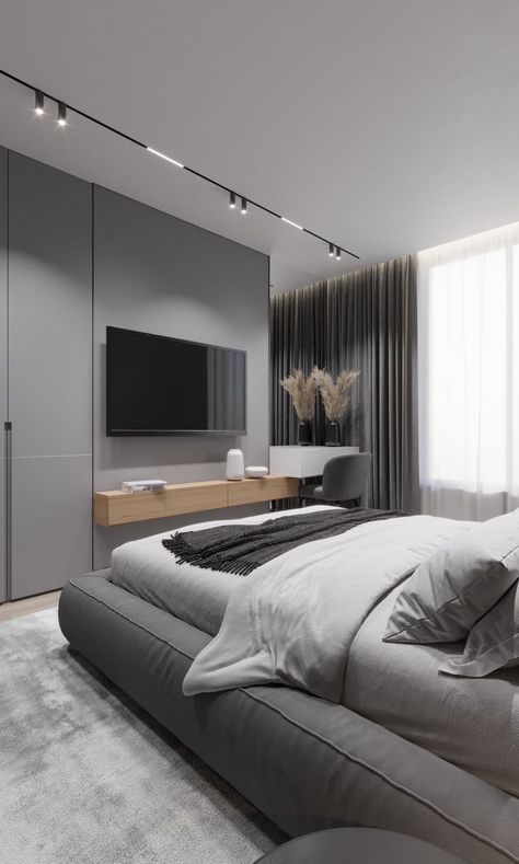 minimalist interior design Sleeping Room Design, Black And Grey Bedroom, Modern Grey Bedroom, Grey Bedroom Design, Bedroom Pop Design, Black Cube, Modern Minimalist Bedroom, Grey Interior, Minimalist Bedroom Design