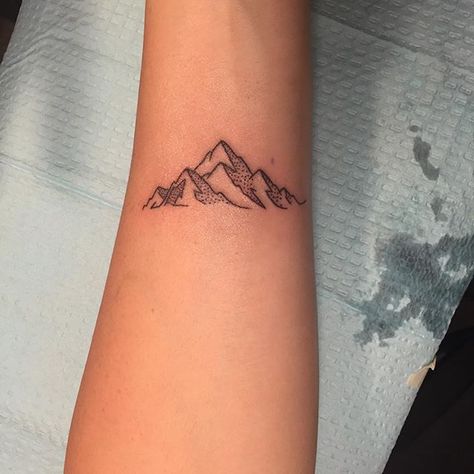 Switzerland Inspired Tattoos, Switzerland Tattoo Ideas, Mountain Stamp Tattoo, Switzerland Tattoo, Small Mountain Tattoo, Wanderlust Tattoo, Mountain Tattoo Design, Forarm Tattoos, Inspiration Tattoos