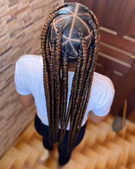 Goddess Braids Jumbo, Jumbo Triangle Parts, Knotless Braids Hairstyle, Braids Parting, Triangle Part Box Braids, Goddess Braids Updo, Sky Blue Hair, Braids Jumbo, Goddess Braid Styles