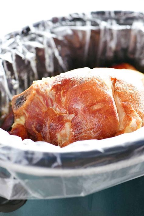 cooked ham in a crockpot Crockpot Bone In Ham Recipes, Bone In Ham In Crockpot, Bone In Ham Crockpot Recipes, Slow Cooker Bone In Ham, Ham Shank Recipes Slow Cooker, Shank Ham In Crockpot, Cooking Bone In Ham, Shank Portion Ham Recipes, Ham In Crockpot Recipe