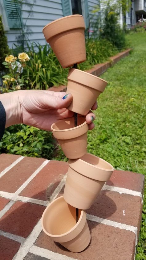 Topsy Turvy Planter, Stacked Flower Pots, Plant Tower, Stacked Pots, Houses Black, Terra Cotta Clay Pots, Terra Cotta Pot Crafts, Flower Tower, Vertical Planter