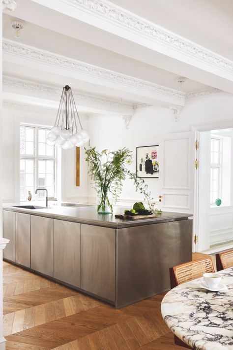 Pernille Teisbaek crafted her dream home from scratch in Copenhagen – Vogue Australia Scandinavian Design House, Stainless Steel Kitchen Design, Modern Industrial Kitchen, Pernille Teisbaek, Stainless Kitchen, Minimalist Interior Design, Scandinavian Home, Stainless Steel Kitchen, Küchen Design