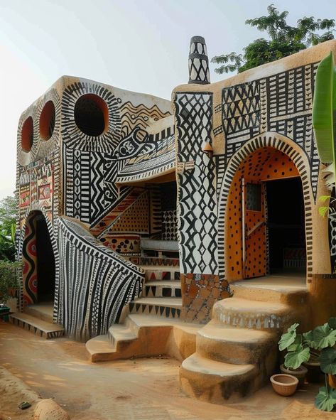 Celebrating the vibrant artistry and resilient spirit of the Gurunsi women, whose stunning paintings on their earth homes beautifully narrate stories of daily life and deep-rooted religion 🧑🏿‍🎨 Tiébélé, Burkina Faso 🇧🇫 . . . . . #africanarchitecture #africanarchitecturedesign #africanarchitecturematters #africanarchitectureanddesignmagazine #africanhistory #africa #designmidjourney #archfeed #midjourneyarchitecture #archgini #aidesign #ArchitectureandDesign #midjourneycommunity #AfricanAI #a... Burkina Faso Architecture, Tiebele Burkina Faso, Africa Architecture, Stunning Paintings, Futuristic House, African Interior Design, Engineering Notes, African Home, African Architecture