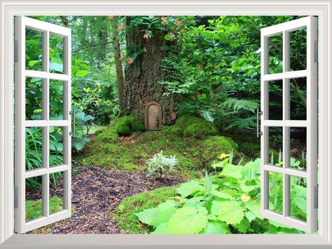 High Quality Removable Wall Sticker / Wall Mural - Elf Treehouse in the Forest | Creative Window View Wall Decor - 36"x48" Elf Treehouse, Window Wall Mural, Fake Window, Wall Sticker Design, Windows Wallpaper, Removable Wall Stickers, Removable Wall Murals, Sticker Wall, Window View