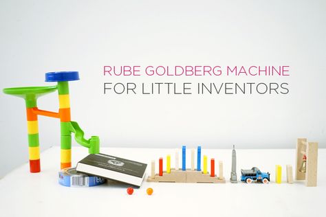 Easy Steps for building a Rube Goldberg Machine with Little Kids | TinkerLab.com Rube Goldberg Projects, Simple Machines Unit, Cool Science Projects, Goldberg Machine, Stem Camp, Stem Projects For Kids, Rube Goldberg Machine, Rube Goldberg, Stem Ideas