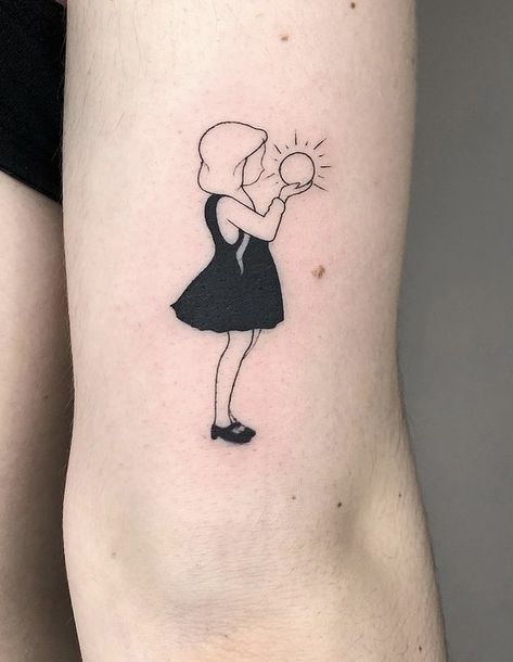 Woman Holding Sun Tattoo, Hands Holding Sun Tattoo, Holding Sun Tattoo, Swing Tattoo, Sun Silhouette, Icon Tattoo, Character Tattoos, Shadow Tattoo, Sun Shadow