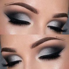 Dramatic Black and S Eye Magic, Silver Smokey Eye, Prom Eyes, Grey Eye Makeup, Make Up Designs, Make Up Gold, Pretty Eye Makeup, Trendy Eyeshadow, Prom Eye Makeup