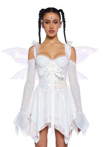 Tooth Fairy Costume Women, Fairy Halloween Costumes For Women, Butterfly Costume Women's, Iridescent Corset, Fairy Corset Dress, Fairy Costume Ideas, White Fairy Dress, Tooth Fairy Costume, Fairy Costume Halloween