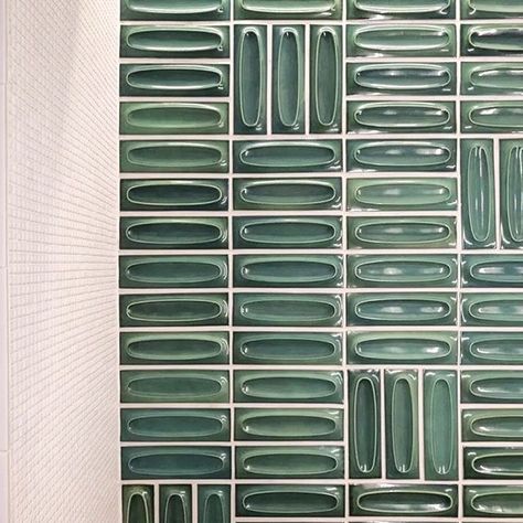 Dimensional Ovals in Seafoam — happy March! 🍀 Design: @markcareaga Tile inspiration and samples: @tilemakestheroom Heath Ceramics Tile, Oval Tile, Dimensional Tile, Turquoise Tile, Happy March, 3d Tiles, Heath Ceramics, Material Board, Tile Inspiration