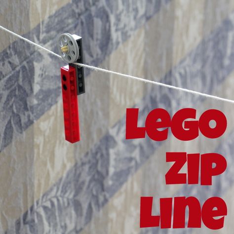 With a little imagination and some Lego, the kids can create a Lego Zip Line game. Lego Zipline, Lego Learning, Lego Challenge, Lego Club, Lego Activities, Line Game, Zip Line, Lego Toys, Lego For Kids