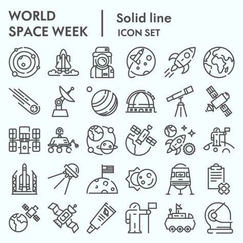 Astronomy Symbols, World Space Week, Space Week, School Tool, Vector Sketch, Logo Illustration, Free Vector Graphics, Line Icon, Outer Space