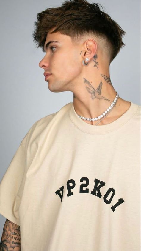 Make Em Pay Tattoo, Edgy Haircuts Men, Neck Haircut, Blitz Tattoo, Victor Perez, Ear Tattoo Ideas, Men Haircut Curly Hair, Wrist Tattoos For Guys, Mens Hairstyles Thick Hair