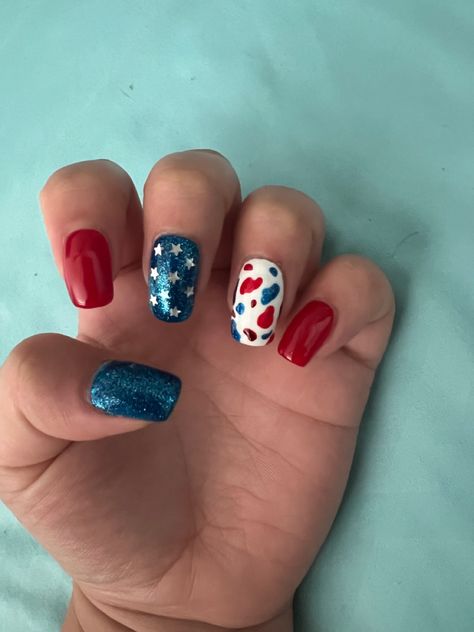 4th Of July Cow Print Nails, Red White And Blue Cow Print Nails, Cow Print Nails, Patriotic Nails, Western Nails, Fourth Of July Nails, Cow Nails, Blue Cow, Spring Acrylic Nails