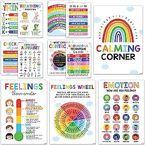 Amazon.com: BEAWART 12 Calming Corner Classroom Posters - Feelings Wheel Chart & Emotions Poster For Kids, Calm Down Corner Supplies For Therapy Office Decor, Mental Health Wall Decorations For Preschool Teachers : Office Products Calming Corner Classroom, Mindfulness Classroom, Emotions Posters, Calming Corner, Feelings Wheel, Emotion Chart, Social Emotional Activities, School Social Worker, Calm Down Corner