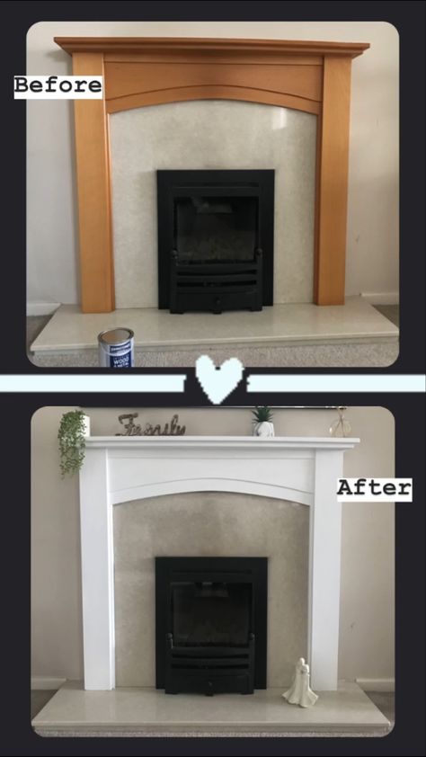 Upcycled Fireplace, Upcycle Fireplace, Fireplace White, Fireplace Update, Fire Surround, Fireplace Makeover, White Paint, New Living Room, Living Room Inspo