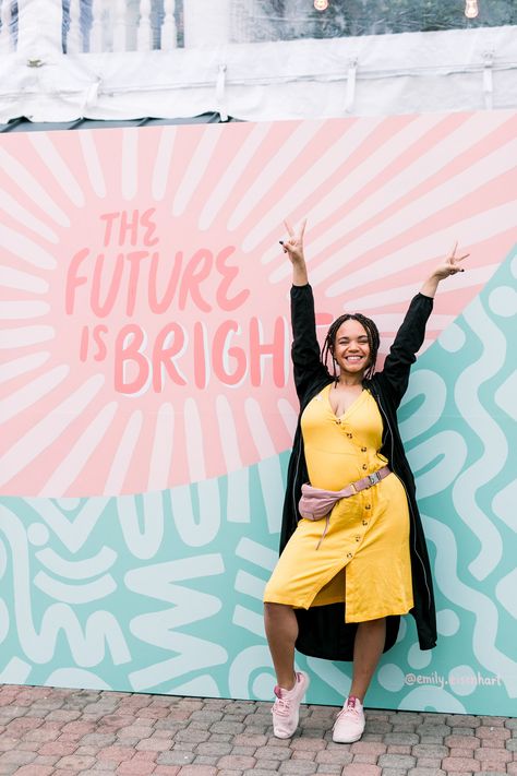 Bright Mural Wall, Positive Murals, Create And Cultivate, Your Future Is Bright, The Future Is Bright, Selfie Wall, Future Is Bright, Instagram Wall, Create Cultivate