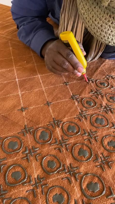 Painting Mudcloth fabric [Video] | Fabric painting on clothes, African textiles patterns, Mudcloth fabric Fabric Making Process, Painting On Clothes, African Textiles Patterns, Fabric Finishes, Textiles Patterns, Artisan Textiles, African Pattern Design, Fabric Painting Techniques, Fabric Painting On Clothes