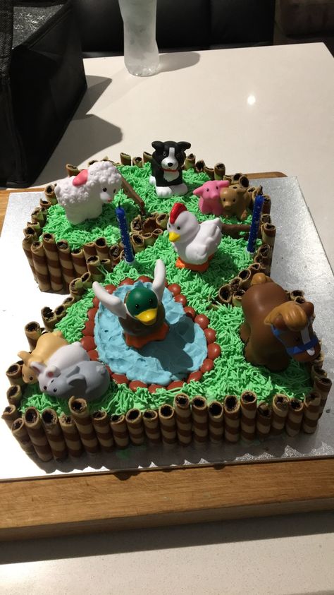 Farm Animal Cakes For Kids, Rustic Farm Cake Birthday, Farmyard Birthday Cake, Farm Theme Sheet Cake 2nd Birthday, Animal Cakes For Kids, Homemade Farm Birthday Cake, 2nd Birthday Cake Farm Animals, Farmyard Cake, Birthday Cake For Boy