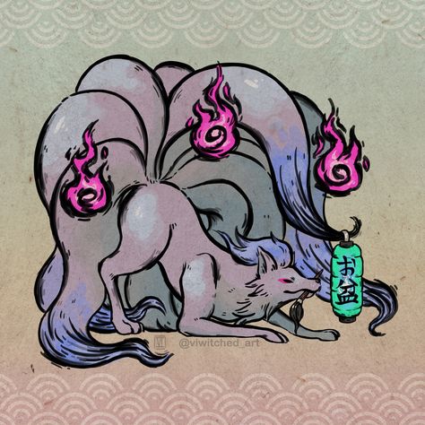 Genshin Kitsune, Ninetales Tattoo, Ninetales Art, Fox Pokemon, Ninetales Pokemon, Fan Pokemon, Obon Festival, Pokemon Ninetales, Future Artwork