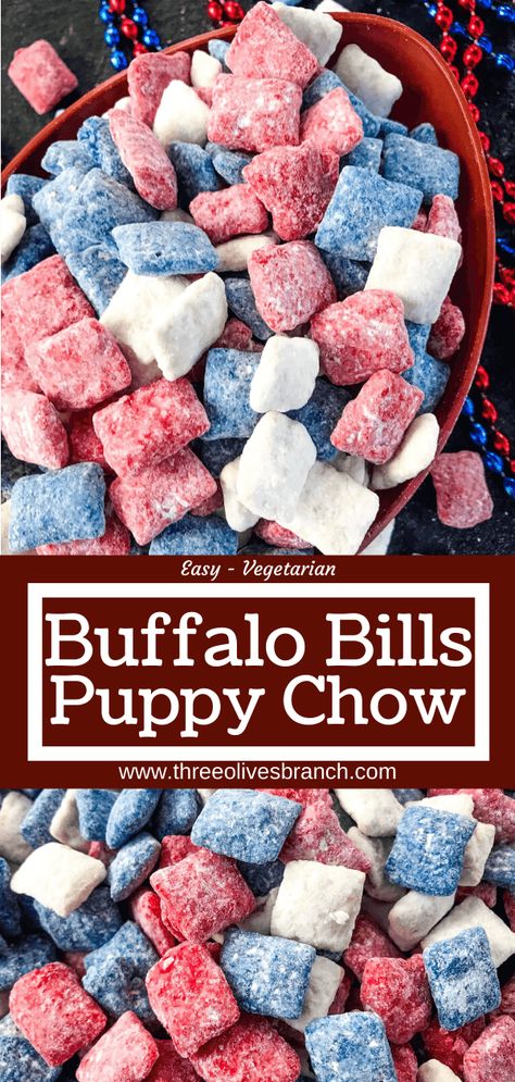 Buffalo Bills 1st Birthday, Buffalo Bills Beaded Bracelet, Red White And Blue Puppy Chow, Buffalo Bills Party Food, Buffalo Bills Charcuterie Board, Buffalo Bills Birthday Party Ideas, Football Puppy Chow, Buffalo Bills Appetizers, Football Chex Mix Recipes